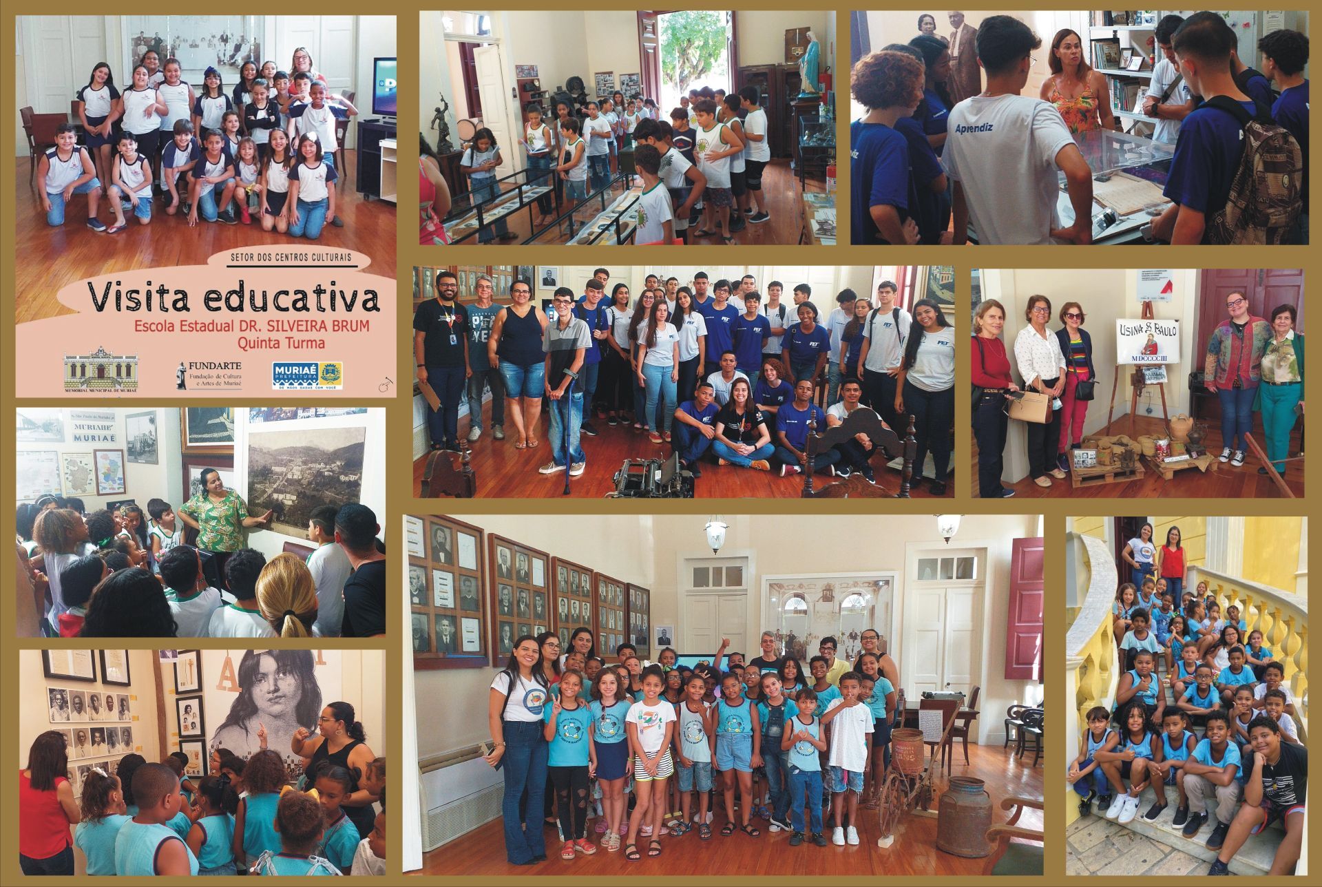 Visitas Educativas: durante todo o ano o Memorial Municipal recebe escolas de Muriaé, distritos e cidades próximas. Um funcionário do Memorial acompanha os alunos mostrando o acervo de objetos e contando a história de nossa cidade. Agendamentos: (32)2020-8016